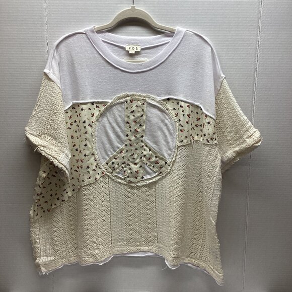POL TOP PEACE PATCHWORK W/CROCHET IVORY MULTI - Picture 5 of 11
